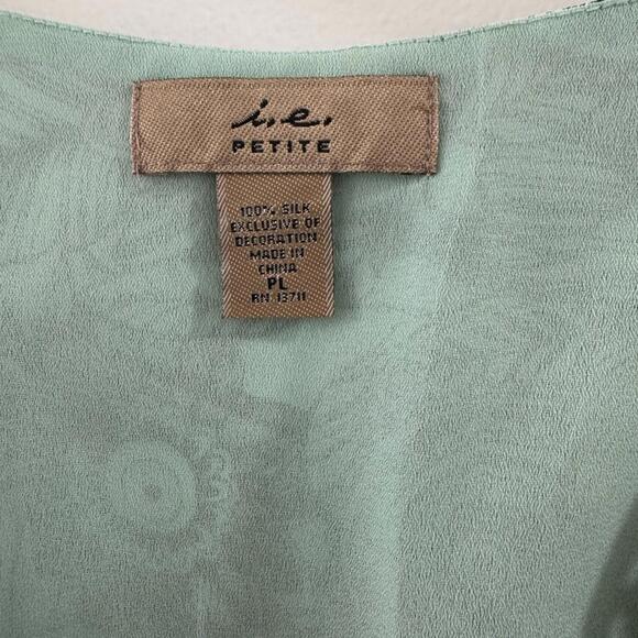 Vintage i.e Green & Brown Silk Boho Crochet V-Neck Sleeveless Tank- Size PL - Picture 3 of 4